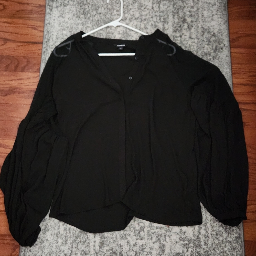 Black Crepe Puff Sleeve Blouse